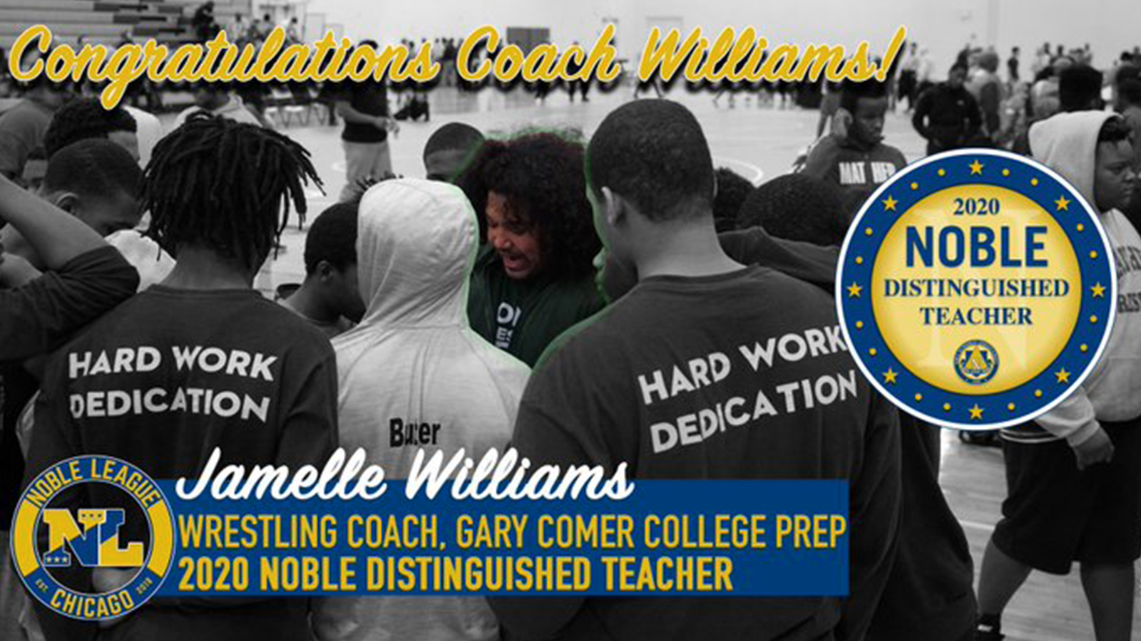 Coach Jamelle Williams Named 2020 Noble Distinguished Teacher