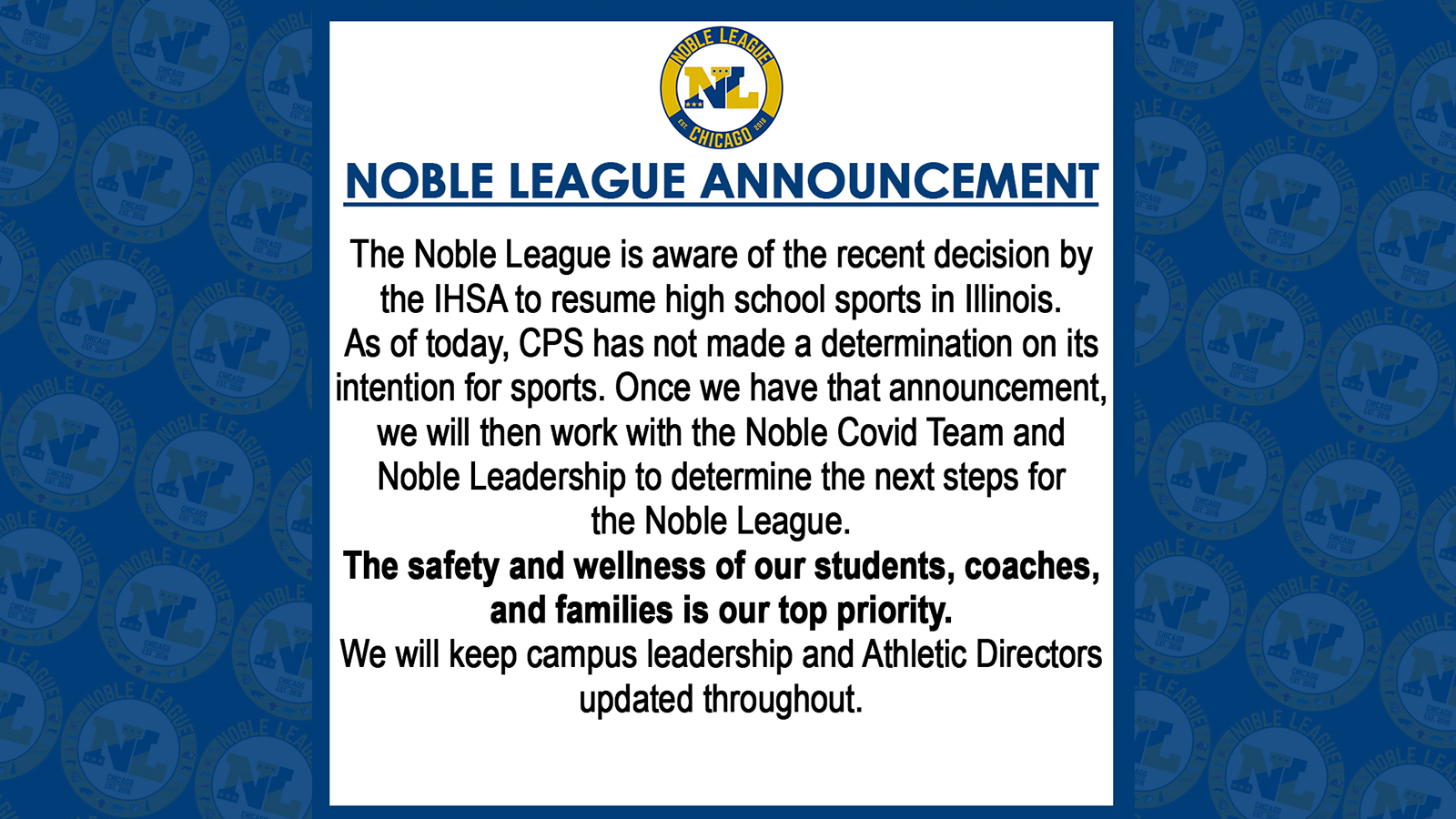 Noble League Competition Update - February 1, 2021